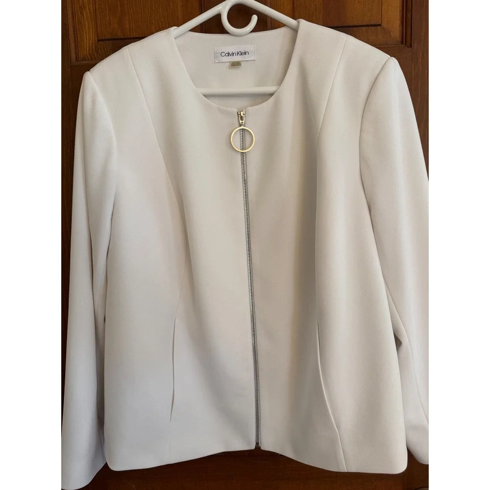 Calvin Klein Zip-Up Suit Separate Jacket‎ Womens Size 20W White Business Casual
